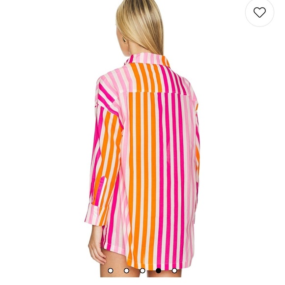 Beach Riot 100% Cotton Alexa Top Buttoned In Sunset Stripes Beach Coverup S/M - Picture 4 of 12